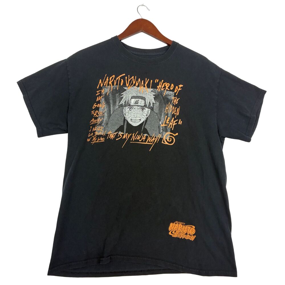 Naruto Shippuden T Shirt Mens Large Black Naruto Uzumaki Hidden Leaf Anime Tee